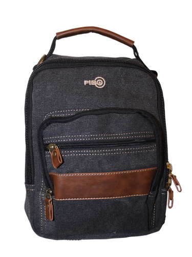 FIB Canvas Sling Bag Shoulder Strap Messenger Travel Pack w Tablet Pocket - Black